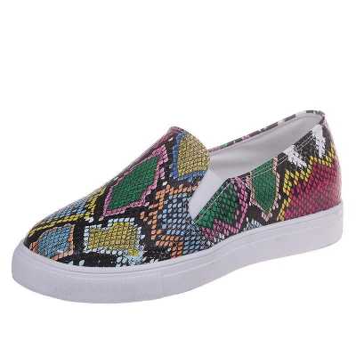 Woman Snake Print Sneakers Vulcanized Women Slip On Ladies Elastic Band Platform Flats Female Mix Color Casual Shoes Plus Size
