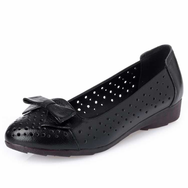 2021 Summer Ladies Sandals Genuine Leather Woman Flats Hole Shoes Slip on Female Loafers Lady Boat Shoe Bowknot Shoes PU