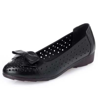 2021 Summer Ladies Sandals Genuine Leather Woman Flats Hole Shoes Slip on Female Loafers Lady Boat Shoe Bowknot Shoes PU
