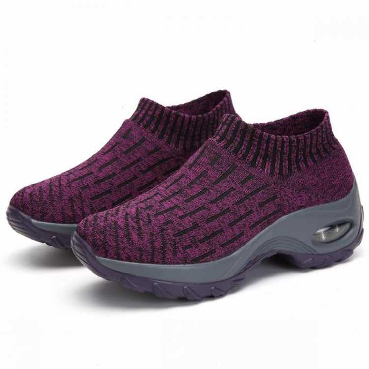 Women Air Cushion Platform Mesh Breathable Sport Sneakers Slip On Loafers Portable Knitted Elasticity Sock Casual Ladies Shoes