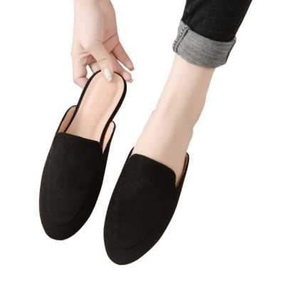Fashion Women Suede Mules Shoes Ladies Flat Solid Color Casual Sandals Durable Non Slip Half Outdoor Party Slippers