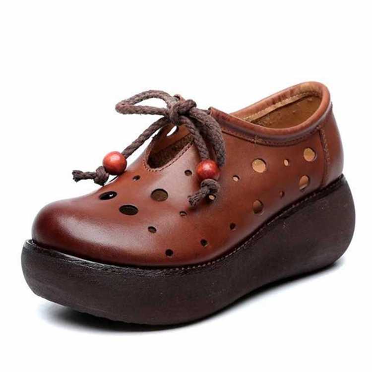 Women platform sandals 2021 new summer women sandals genuine leather retro breathable hole shoes women