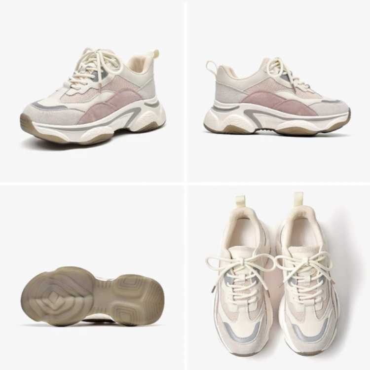 Sneakers Women Nylon Mesh Leather Mixed Colors Lace Up Closure Platform Comfy Lady Casual Shoes Handmade 29352