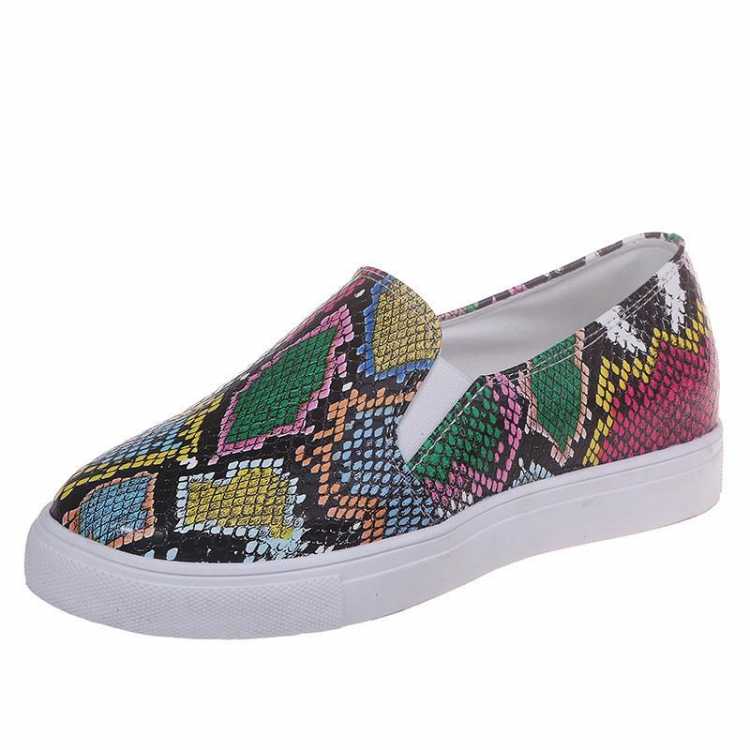 Woman Snake Print Sneakers Vulcanized Women Slip On Ladies Elastic Band Platform Flats Female Mix Color Casual Shoes Plus Size