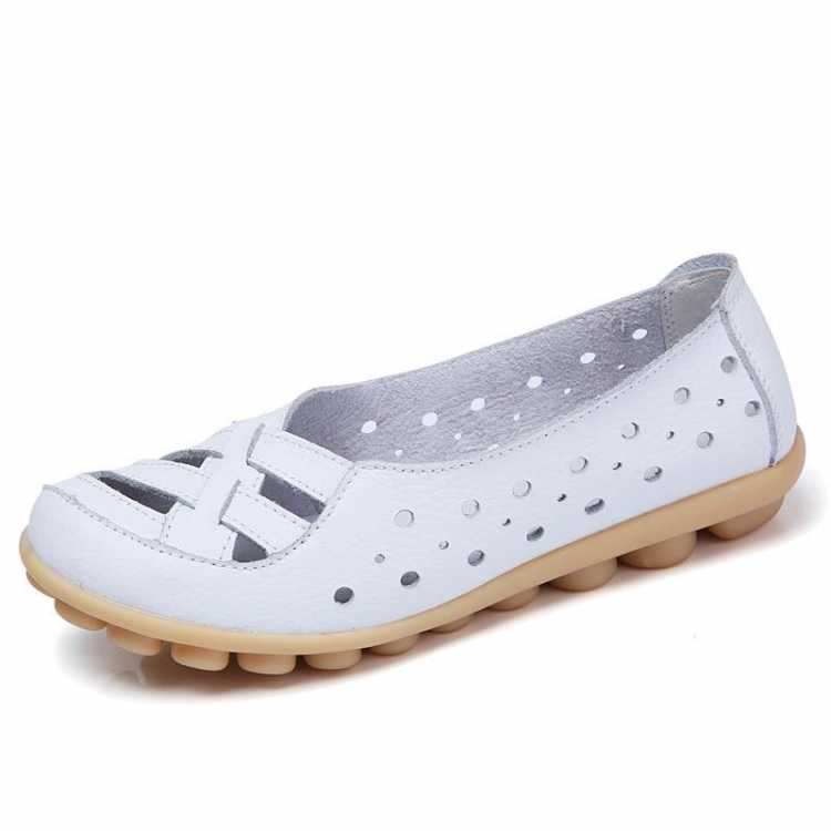Women Flats Fashion Woman Moccasin Breathable Casual Loafers Shoes Women Genuine Leather Shoes Flats with Hollow Out