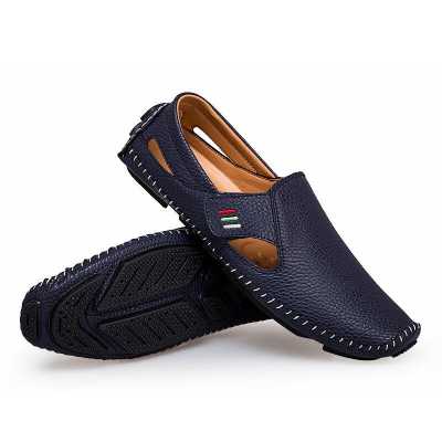 New Men Net Shoes Genuine Leather Summer Casual Men Sandals Men Loafers shoes Lazy Style Breathable Large Size 37 48