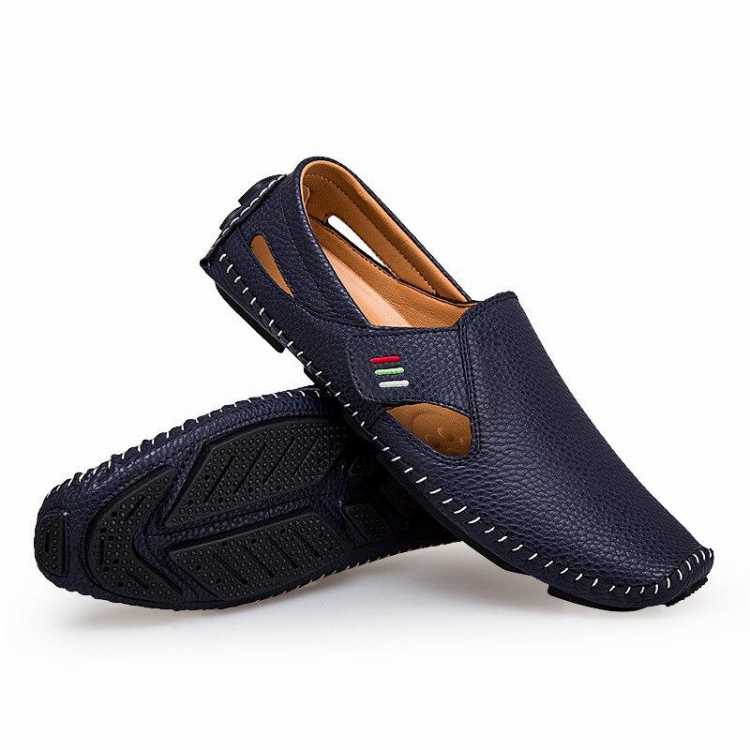 New Men Net Shoes Genuine Leather Summer Casual Men Sandals Men Loafers shoes Lazy Style Breathable Large Size 37 48