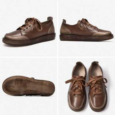 Sneakers Women Genuine Cow Leather Lace Up Round Toe Casual Trainers Spring Autumn Chocolate Shoes Handmade 21365