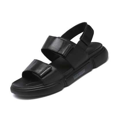 2021 Men's Summer Frst Layer Leather Sandals Fashion Black Genuine Leather Sandals Outdoor Beach Shoes Men Breathable Slippers