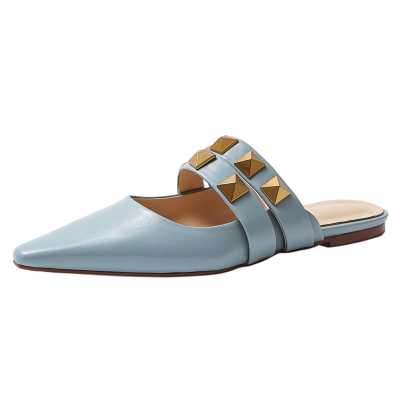 Fashion Rivet Genuine Leather Flat Sandals Women Summer Casual Punk Shoes Sandales Femmes 2021 Sandalias Mujer